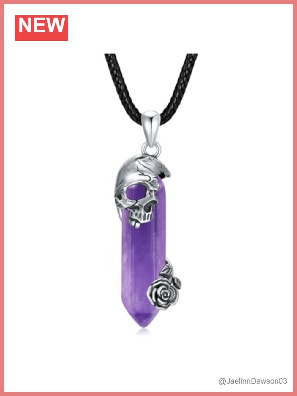 OHAYOO Crystal Pillar Pendant Necklace Metal Leather Cord Skull Jewelry Gift